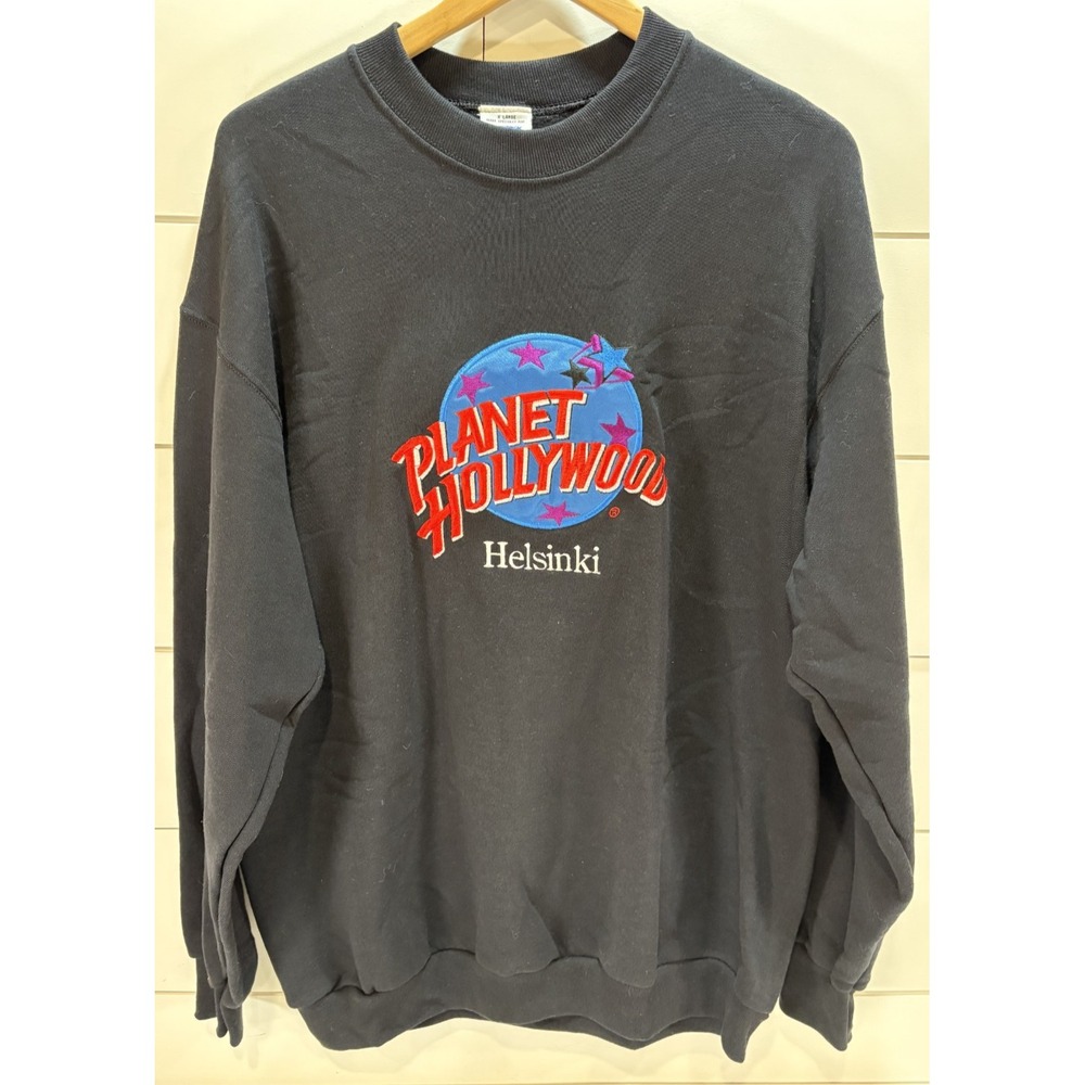 Vintage Planet Hollywood Sweatshirt Mens XL Black Crewneck Helsinki Finland 1991